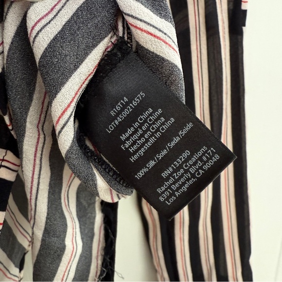 Rachel Zoe Mairi 100% Silk Black White Red Striped Tassel Blouse - Picture 6 of 10
